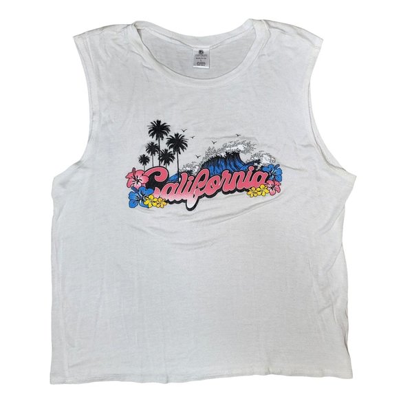 cozy rozy california crop muscle sleeveless tank top white pink size large - Picture 1 of 4